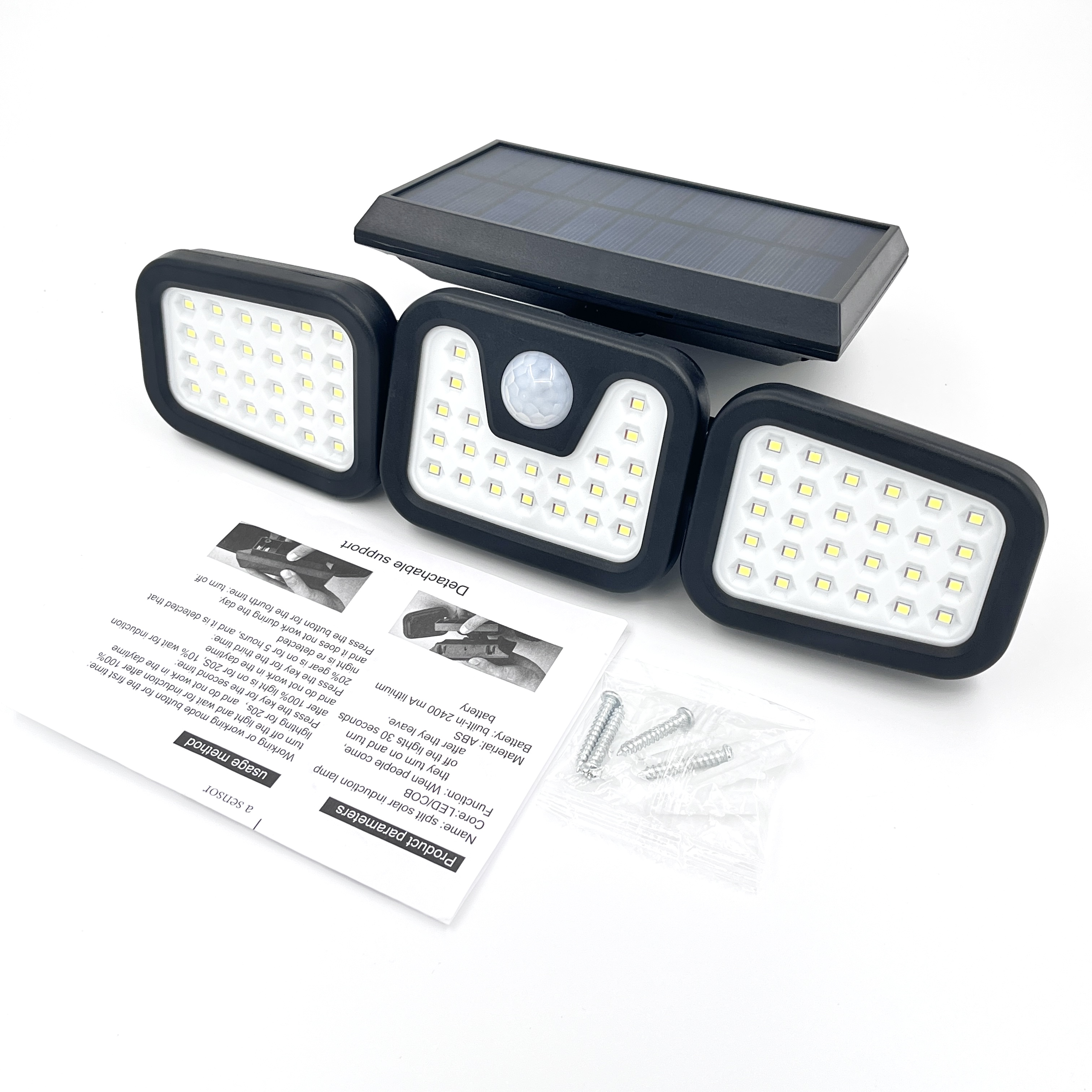 Three-head 74 LED solar wall light — product information 8