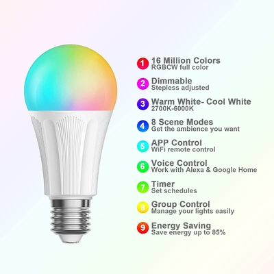 7w Wi-fi Tuya Led A Bulbs Rgbw Color Changing Led Bulb Light E27 Auto Led Wifi Smart Bulbs for Hotel