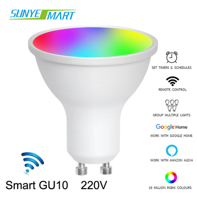 25000 Hours Lifespan Dimmable and Tunable White RGB Color Changing WiFi GU10 Smart Bulb