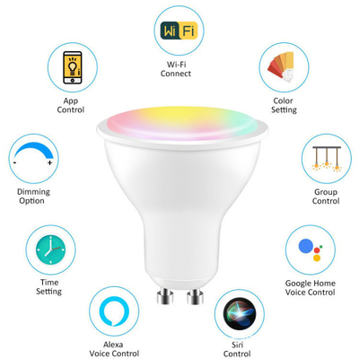 25000 Hours Lifespan Dimmable and Tunable White RGB Color Changing WiFi GU10 Smart Bulb