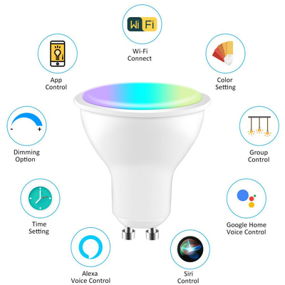 25000 Hours Lifespan Dimmable and Tunable White RGB Color Changing WiFi GU10 Smart Bulb