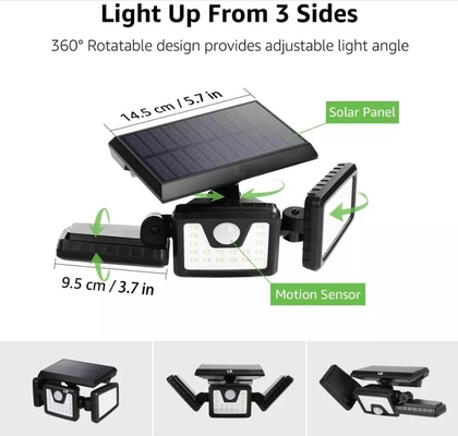 Adjustable 132 LED Solar Wall Lights 3 Head Motion Sensor Lights for Porch Garden Patio Yard 6000K