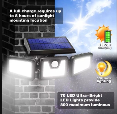 Adjustable 132 LED Solar Wall Lights 3 Head Motion Sensor Lights for Porch Garden Patio Yard 6000K