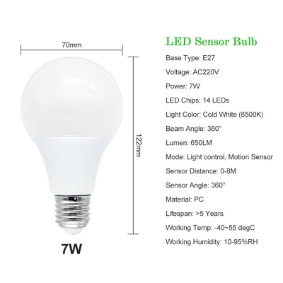 5w 7w 9w 12w 18w 220v E27 B22 Led Bulbs Motion Sensor Led Radar Night Light Smart Bulb