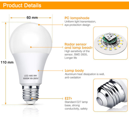 Commercial Lighting Motion Sensor Led Bulb A60 7w 9w 12w 15w 18w with PIR Sensor