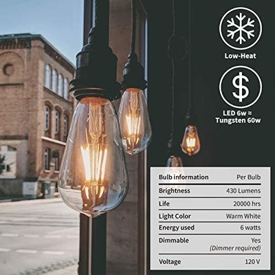 Long Lifetime 6W Dimmable Led Filament Bulb in Amber Warm Yellow Light for E26 Base