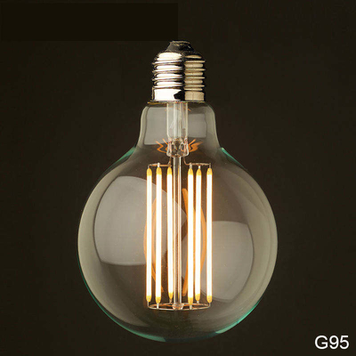 110 lm/w E26 E27 9W G125 G95 LED Filament Bulb with Dimmable Function and Amber Glass